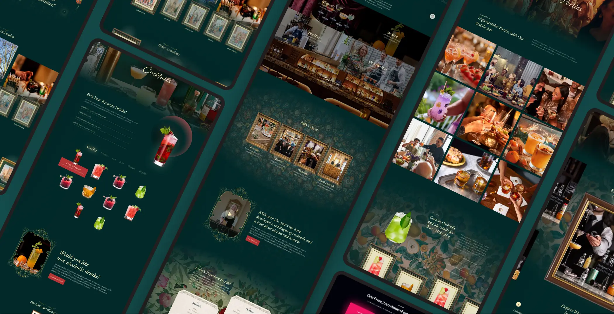 Ruby's mobile bar website redesign after Bristol Marketing Company – premium cocktail bar web design with dark green branding